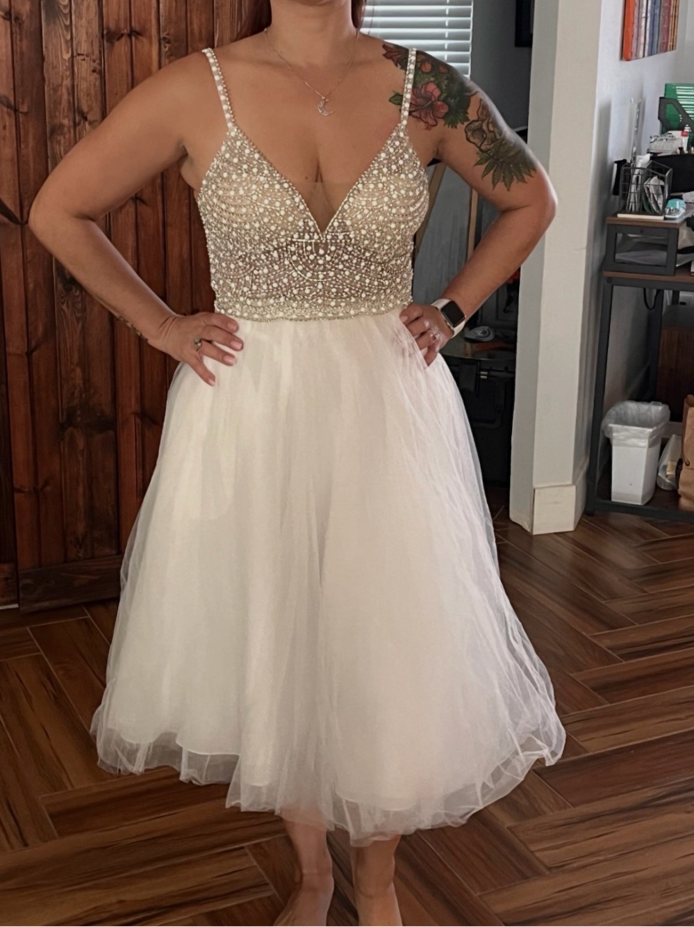 DB Studio Sparkling Ivory Beaded top & Midi Tulle Skirt